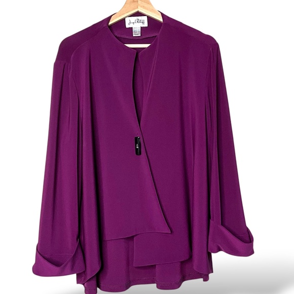 JOSEPH RIBKOFF Jersey Knit Purple One Button Asymetrical Unstructured Jacket 14 - Picture 1 of 9